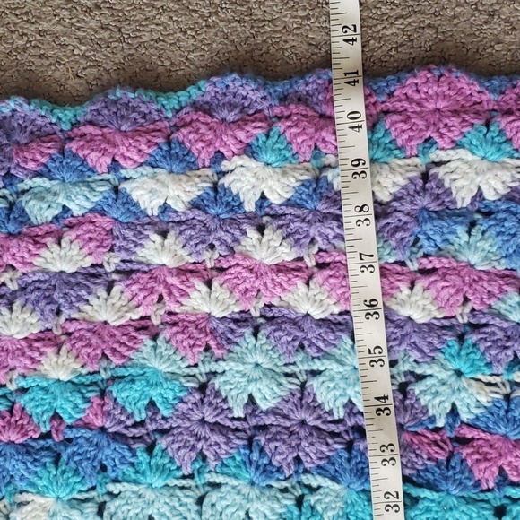 Handmade knit personal throw blanket purple, blue and white - Picture 3 of 4
